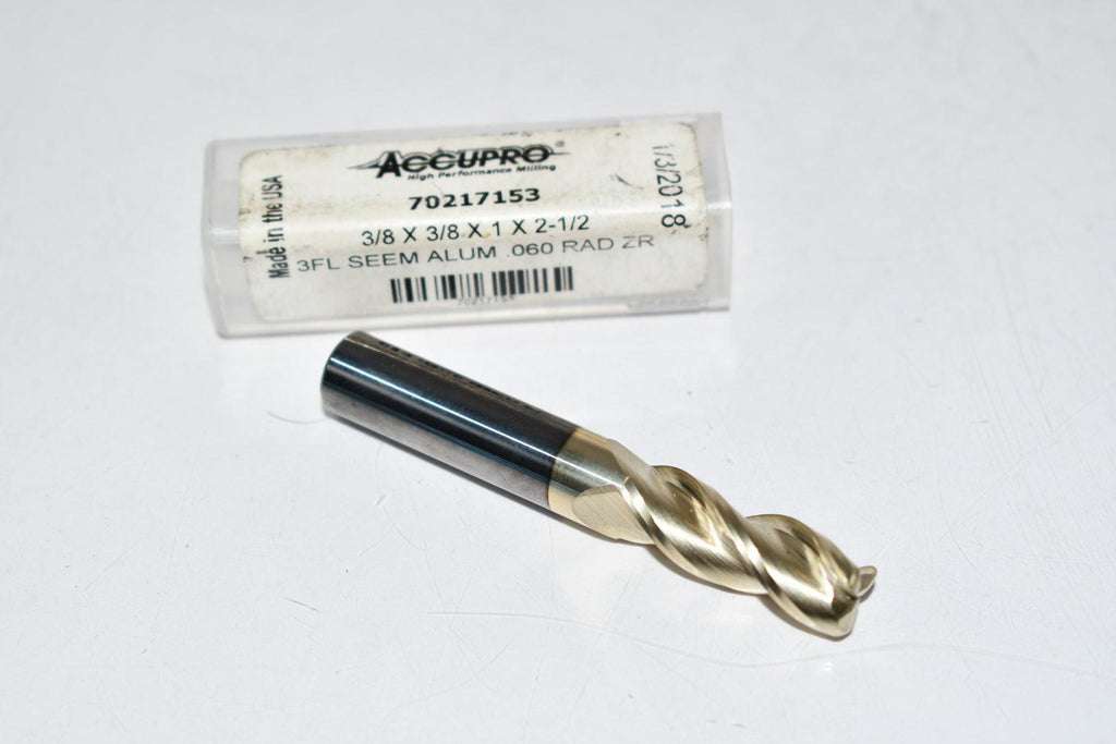 NEW ACCUPRO 70217153 Carbide Corner Radius End Mill 3/8 x 3/8 x 1 x 2-1/2