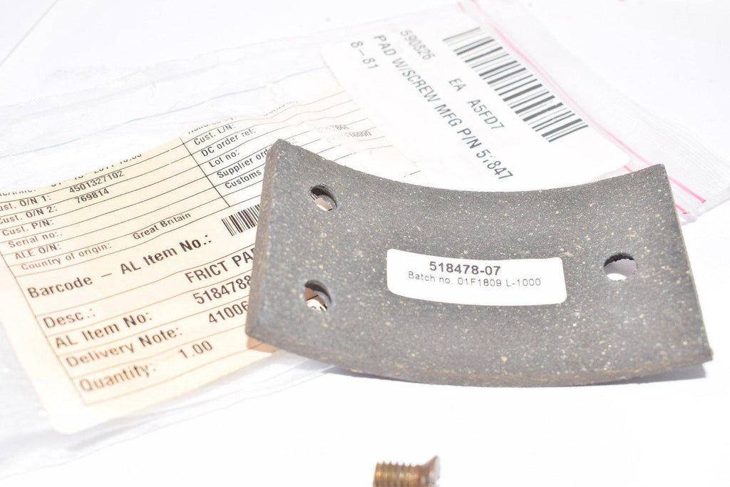 NEW, Alfa Laval, Frict Pad, 518478-07, 518478-83, With Screws