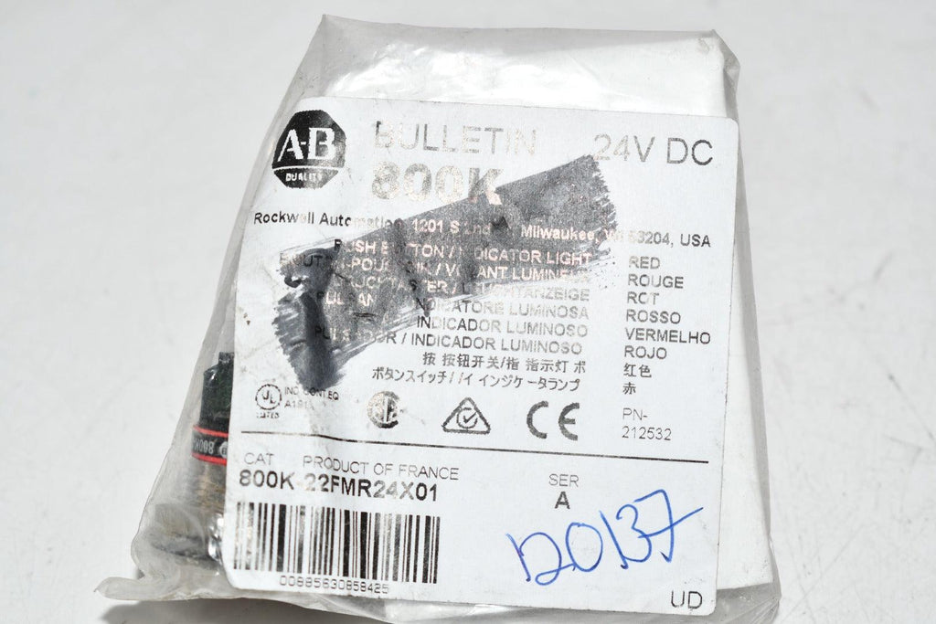 NEW Allen Bradley 800K-22FMR24X01 800K 22.5mm Piezo Push Button 24V AC/DC Illuminated Red 1 NC