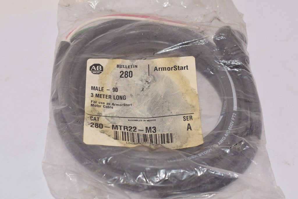 NEW Allen-Bradley ArmorConnect 280-MTR22-M3 Cable Cordset 90 DEG Male X Straight Female M22, 3 M L