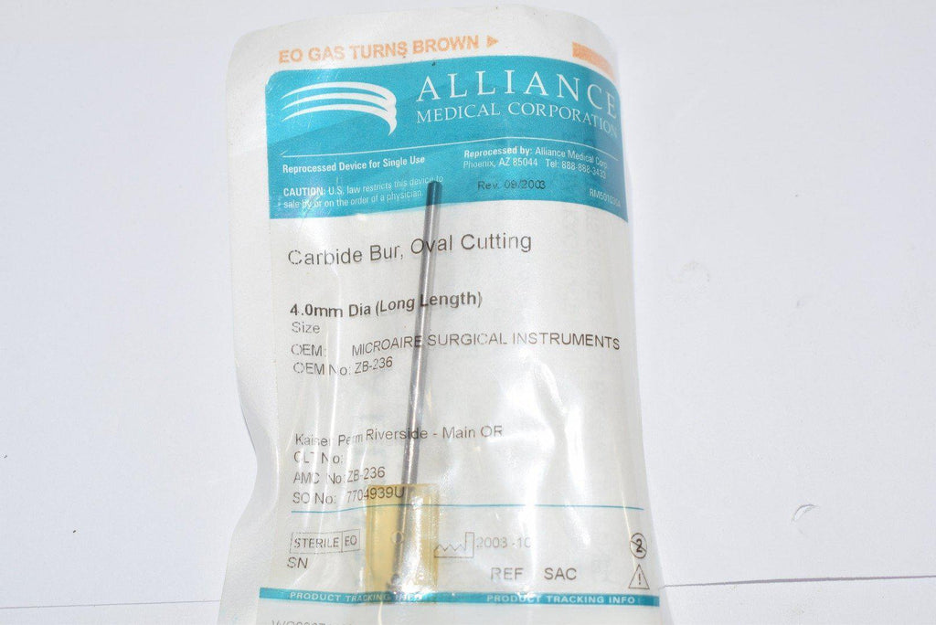 NEW Alliance Medical ZB-236 Carbide Bur, Oval Cutting 4.0mm
