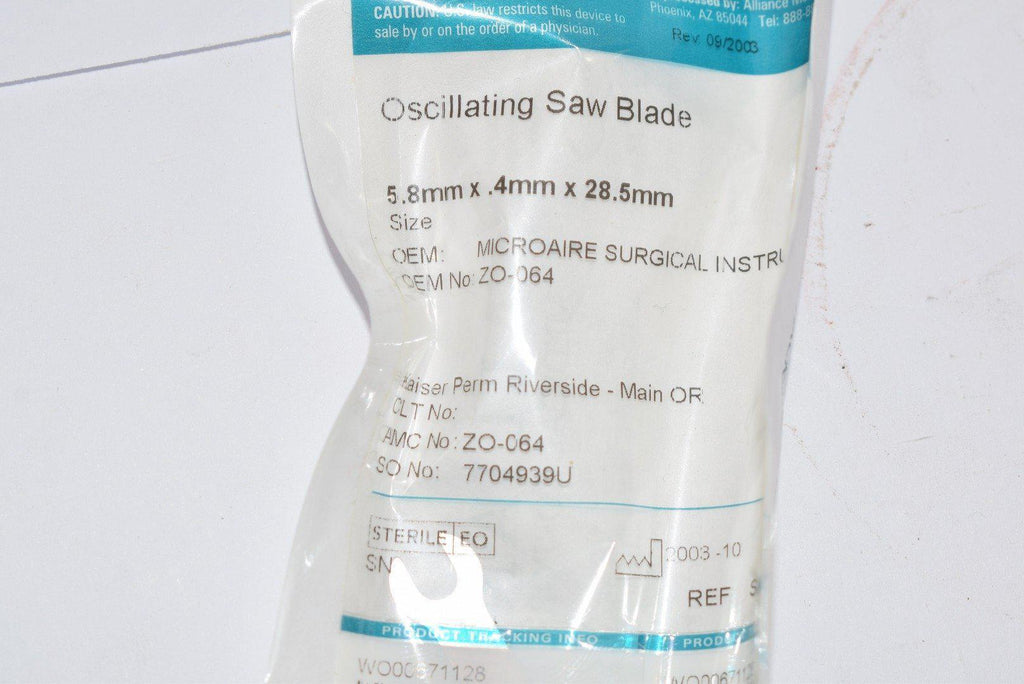 NEW Alliance Medical ZO-064 Oscillating Saw Blade 5.8 x .4 x 28.5mm