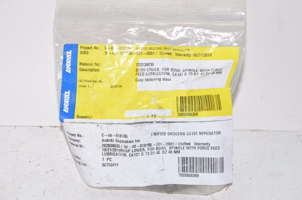 NEW Andritz Separation Bush Lower Bowl Spindle Force Feed 202839035