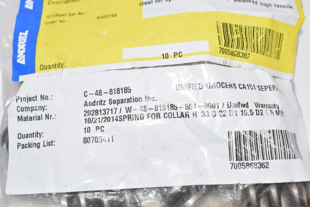 NEW Andritz Separation Spring For Collar 10 Pc. 202813717