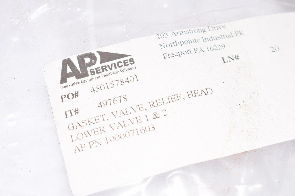 NEW, Ap Services, Gasket, Valve, Relief, Head, Lower Valve 1 & 2, 1000071603, 497678