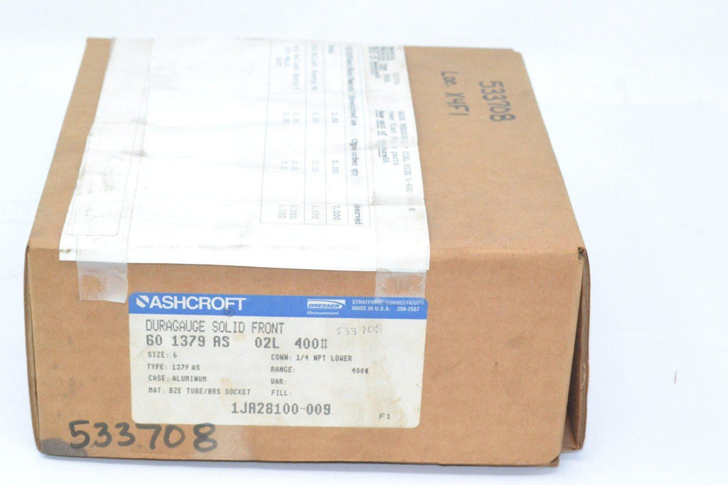 NEW ASHCROFT 6'' DURAGAUGE PRESSURE GAUGE 60-1379-AS-02L 400#