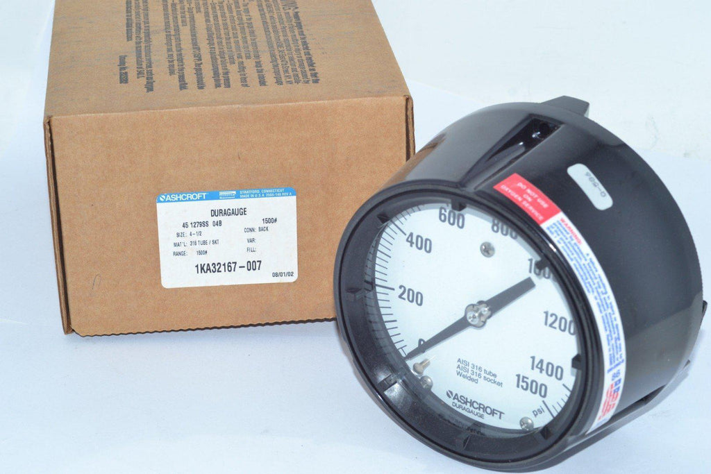 NEW Ashcroft Duragauge 45-127SS-04B-1500# Pressure Gauge, 4-1/2'' 316 Tube SKT