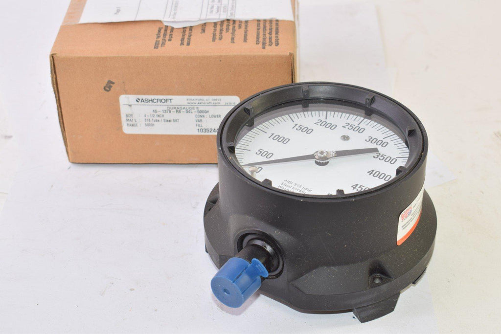 NEW Ashcroft Duragauge 45-1379-RS-04L-5000 4-1/2'' 316 Tube/Steel SKT Pressure Gauge