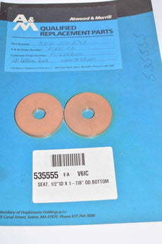 NEW Atwood & Morrill Part: 38121-150-8763, Bottom Seat - 1/2'' x 1-7/8'' OD