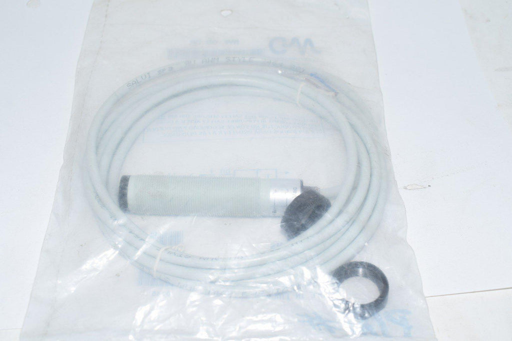 NEW Automation Direct MVE-00-0A Photoelectric sensor, tubular, threaded, plastic housing, through-beam emitter, infrared light emission, 16m sensing distance, 2-wire, pigtail.