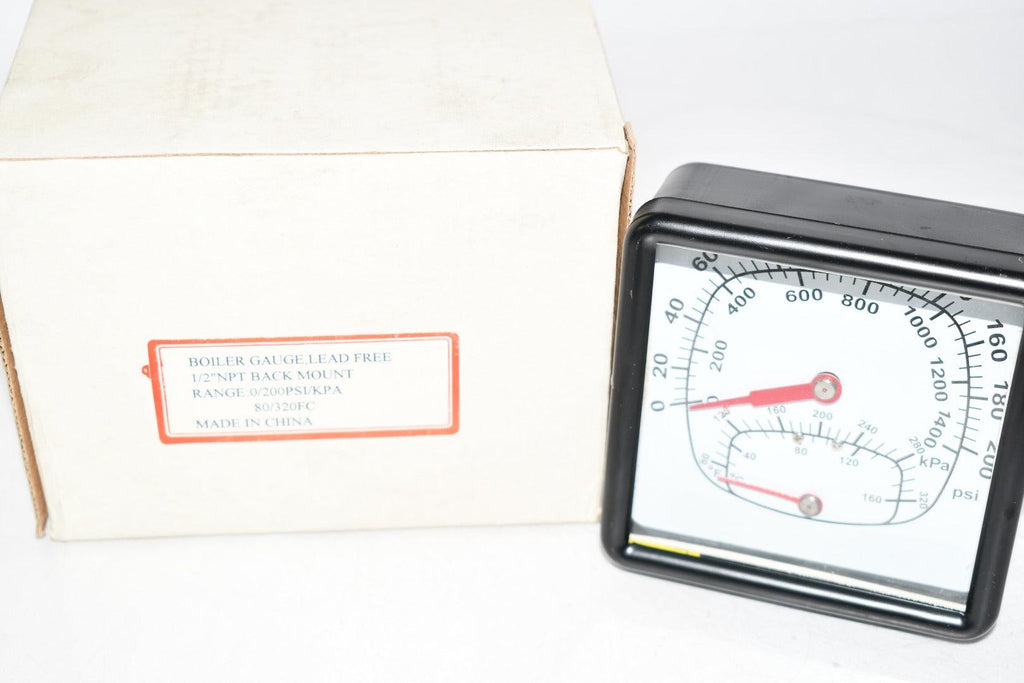 NEW Boiler Gauge 1/2'' NPT Back Mount Range 0/200PSI/KPA 80/320FC