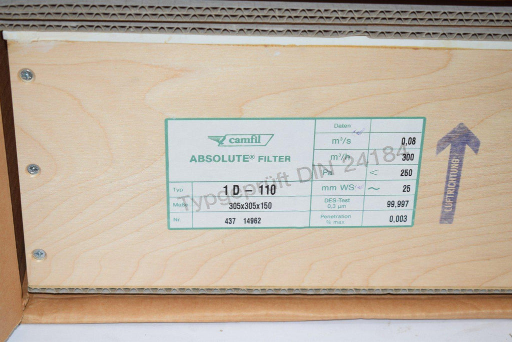 NEW Camfil 1D-110 43714962 305 x 305 x 150 Absolute Filter