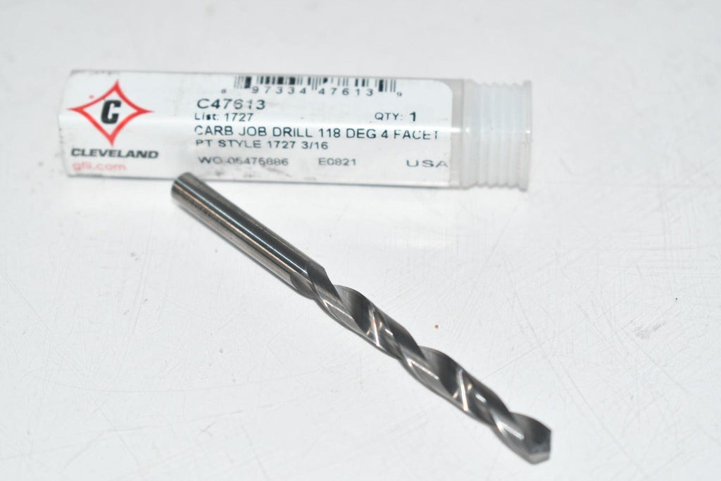 NEW Cleveland C47613 1727 3/16'' Heavy-Duty Jobber Drill Cutter 4-Facet 118 Point