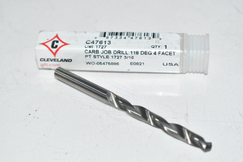 NEW Cleveland C47613 1727 3/16'' Jobber Drill 4-Facet 118 Point - 1.625'' Spiral Flute