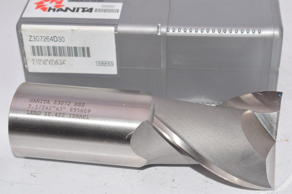 NEW HANITA Z307264D30 895609 2-1/2'' x 2'' x 3'' x 6-3/4'' HSS 2-Flute HSS End Mill R-H