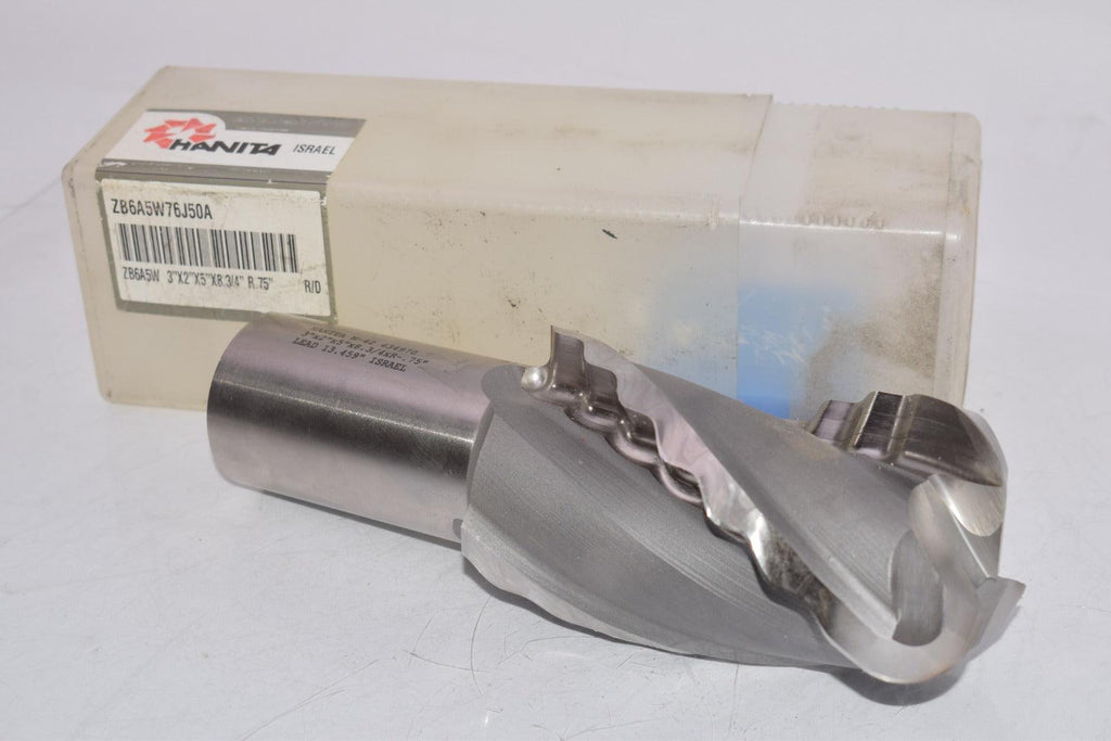NEW HANITA ZB6A5W76J50A ZB6A5W 3'' x 2'' x 5'' x 8-3/4'' x R-.75'' R/D Crest Cut End Mill 434970 R-H