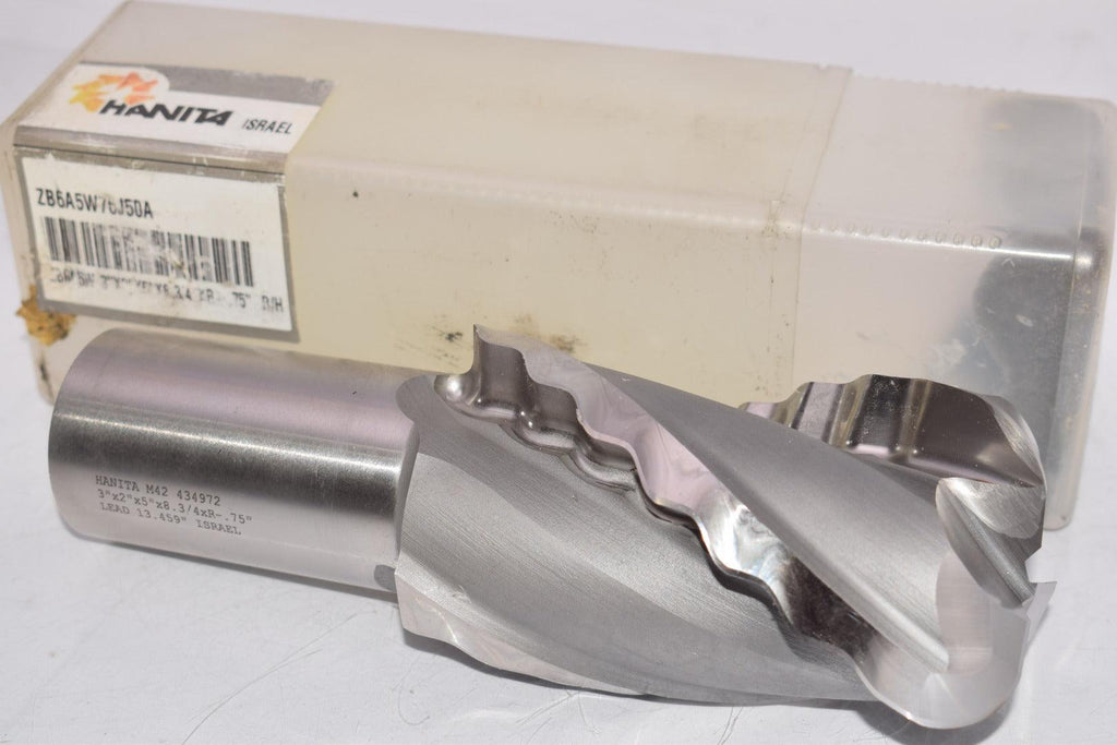 NEW HANITA ZB6A5W76J50A ZB6A5W 3'' x 2'' x 5'' x 8-3/4'' x R-.75'' R/H Crest Cut End Mill 434972 R-H