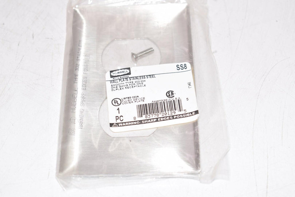 NEW Hubbell Wallplate 1 Gang Duplex Stainless Steel SS8 Smooth Type 302/304