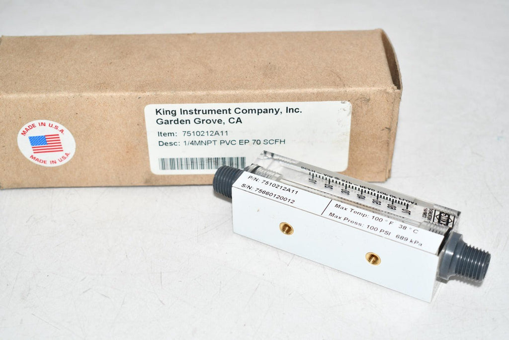 NEW King Instrument 7510212A-11 FLOW METER INLINE 1/4 INCH FNPT PORT BLOCK STYLE 125 MAX PSI
