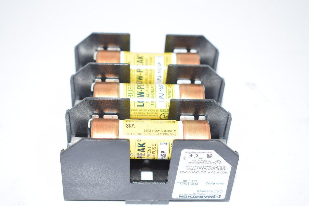 NEW Marathon 6J30A3B Fuseholder, Class J W/ Bussmann LPJ015SP Fuses