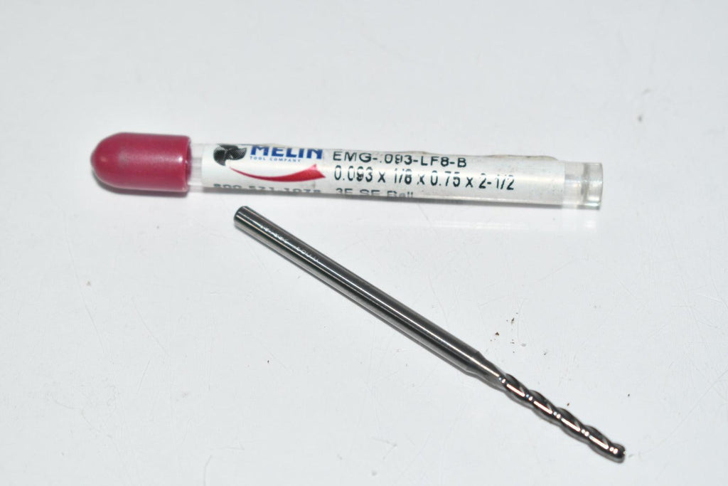 NEW Melin EMG-.093-LF8-B 3/32''.1/8'' SHANK, 0.750'' LOC, 2-1/2'' OAL, 3 FLUTE CARBIDE BALL SINGLE END MILL