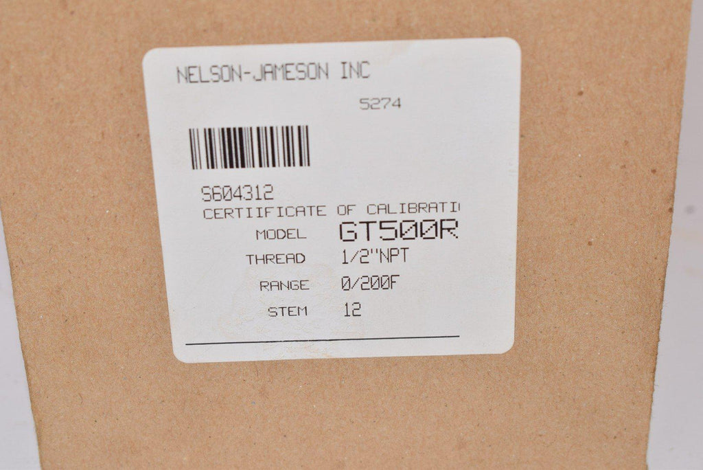 NEW Nelson-Jameson Inc GT-500R Temperature Gauge 1/2'' NPT, 0/200F