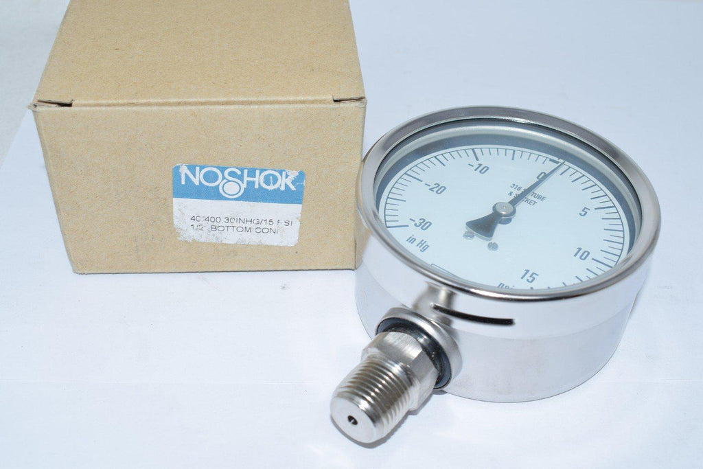 NEW Noshok 40.400 30'' HG 15 PSI 1/2'' Bottom Pressure Gauge