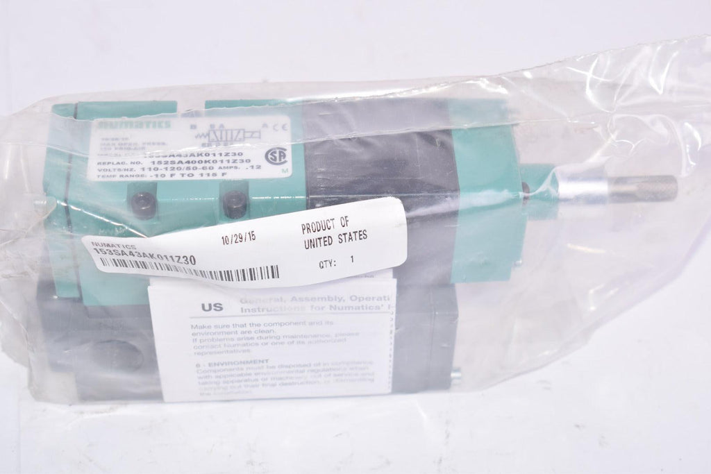 NEW NUMATICS 153SA43AK011Z30 Solenoid Valve 150 PSIG AIR 110/120V 50/60 Hz 115 DEG F