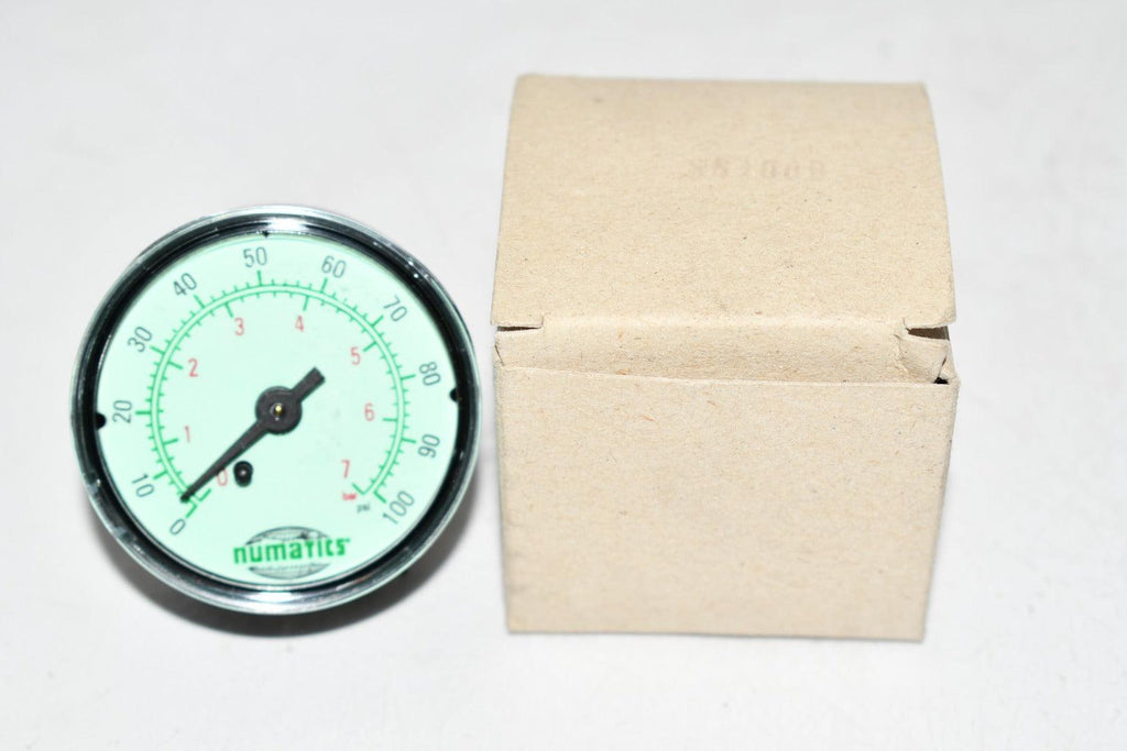NEW Numatics 214-129 Pressure Gauge 0-100 PSI 1/4? NPT 2? Dia. Center Back Mount