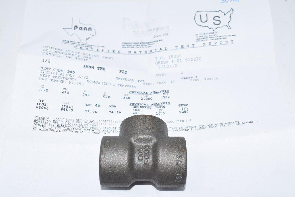 NEW Penn 1/2'' 3MSW Tee F22 Pipe Fitting