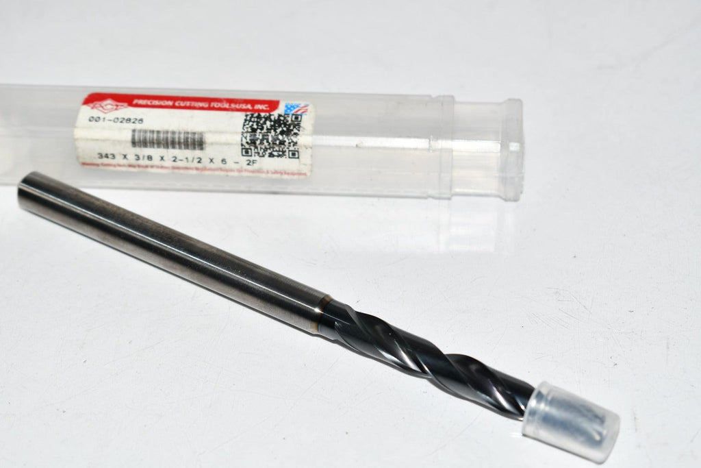 NEW Precision Cutting Tools 001-02826 .343 Carbide Drill Bit 3/8 x 2-1/2 x 6 2F
