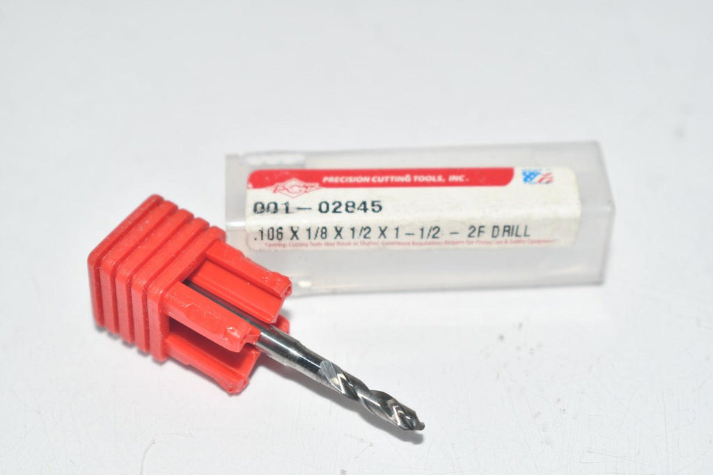NEW Precision Cutting Tools PCT 001-02845 Carbide Drill Bit  .106 x 1/8 x 1/2 x 1-1/2 2FL
