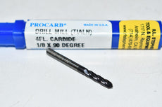 NEW Procarb Drill Mill TIALN 4FL Carbide 1/8'' x 90 degree