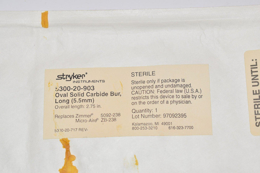 NEW Stryker 5300-20-903 Oval Solid Carbide Bur, Long 5.5mm