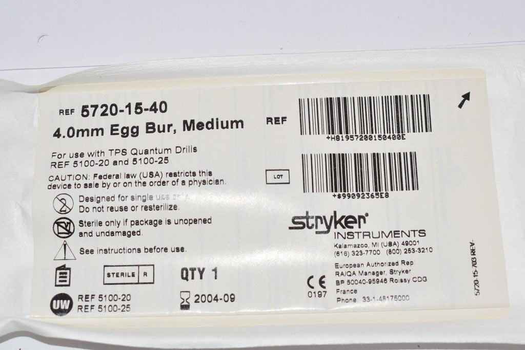 NEW Stryker Instruments 4.0mm Egg Bur Medium 5720-15-40