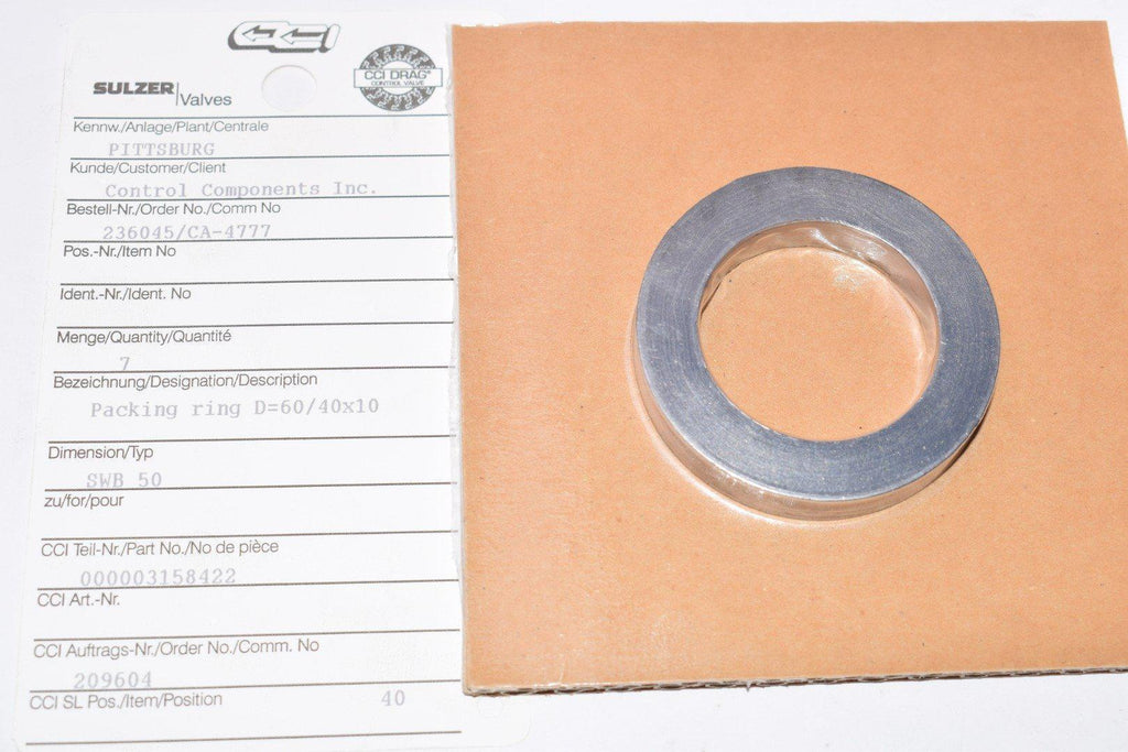 NEW SULZER Valve, Part: 000003158422 Packing Ring, D=60/40x10