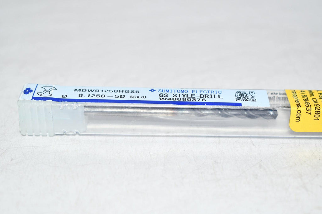 NEW Sumitomo MDW01250HGS5 1/8'' Coolant Through Solid Carbide Drill, PVD DEX Coated, 5XD, MDW-HGS5 Series