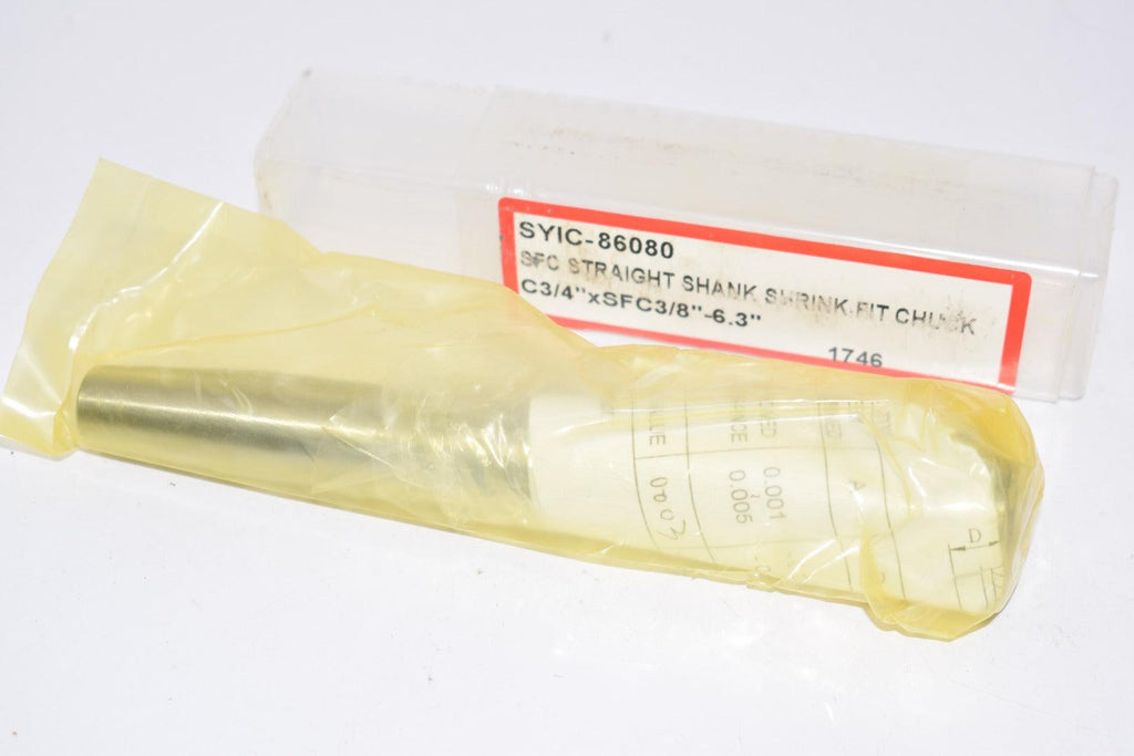 NEW SYIC 86080. C3/4'' x SFC3/8''-6.3'' SFC Straight Shank Shrink Fit Chuck