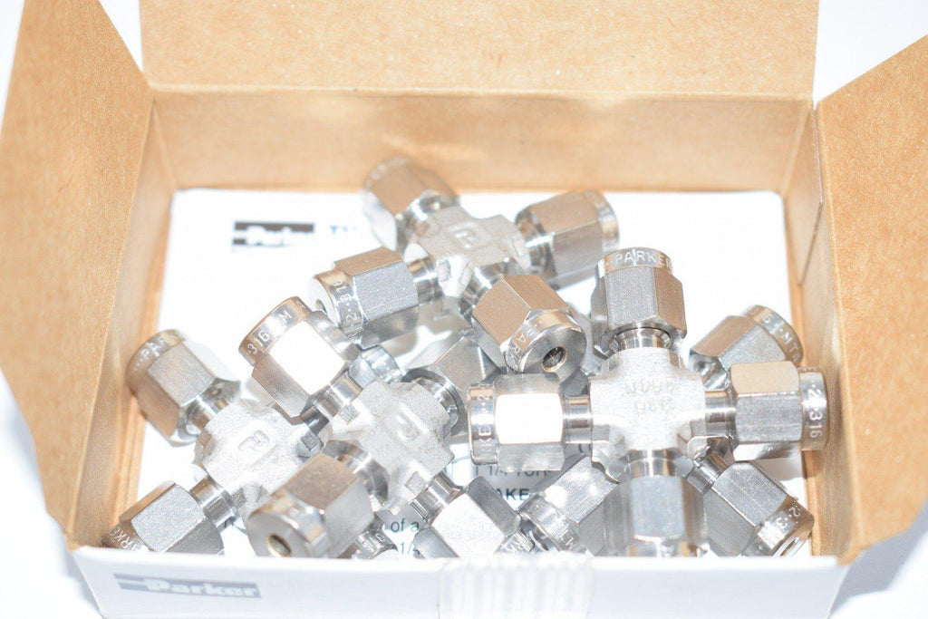 Pack of 5 NEW Parker 2ECR2-316 A-lok union cross, 316SS, 1/8'' double ferrule tube fitting all ends