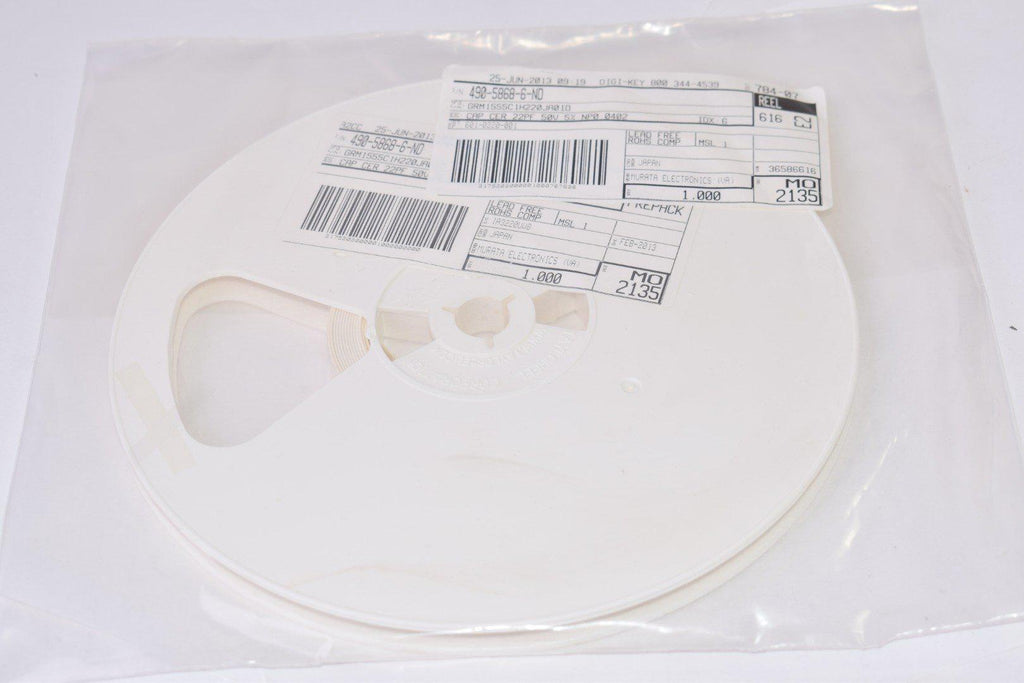 Reel of 1000 NEW Murata Electronics GRM1555C1H220JA01D Multilayer Ceramic Capacitors MLCC - SMD/SMT 22PF 50V 5% 0402