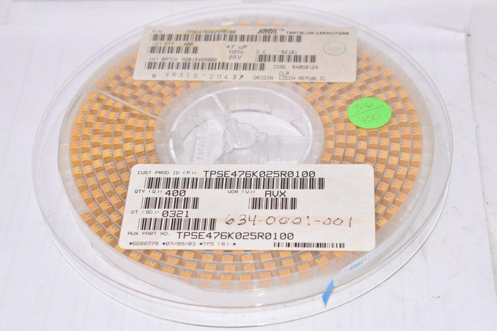 Reel of 400 NEW AVX TPSE476K025R0100 Tantalum Capacitors - Solid SMD 25V 47uF 10% 2917 ESR= 100 mOhm