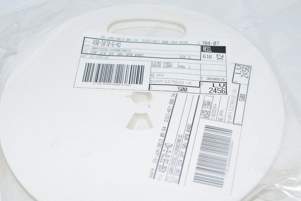 Reel of 500 NEW Murata Electronics GRM1555C1H2R0CA01D CAP CER 2PF 50V C0G/NP0 0402