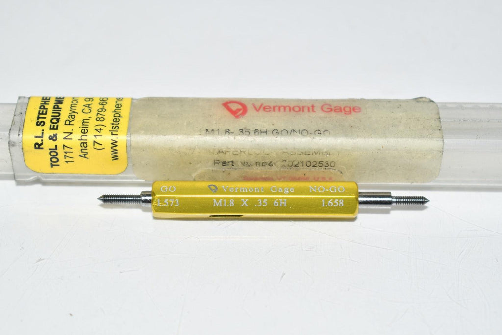 Vermont Gage M1.8 x .35 6H Thread Plug Gage GO 1.573 No Go 1.658
