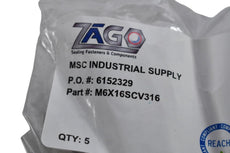 Pack of 5 NEW ZaGO M6X16SCV316 M6x1.00 16 Length Under Head, Hex Socket Drive Self Sealing Socket Cap Screw