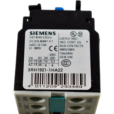 NEW Siemens 3RH1921-1HA22 Auxiliary switch block, 22, 2 NO + 2 NC, EN 50012, 4-pole