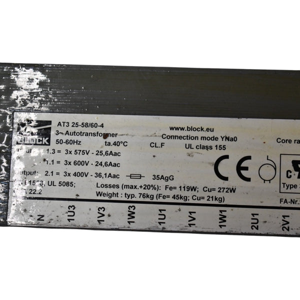 NEW Block USA AT3 25-58/60-4 Autotransformer, 25, 000 VA, 3PH, 575/600 ...
