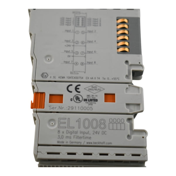 Beckhoff EL1008 ETHERCAT TERMINAL 8-CHANNEL DIGITAL INPUT 1-WIRE SYSTE ...
