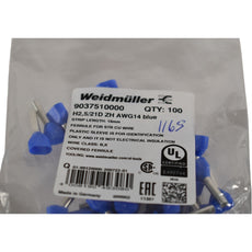 Pack of 100 NEW Weidm�ller 9037510000 CONN FERRL DIN 2X14AWG BLU Blue Wire Ferrule Connector