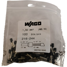 Pack of 100 NEW Wago 216-244 FERRULE; SLEEVE FOR 1.5 MM / AWG