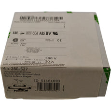 Pack of 4 NEW Wago 280-527 Terminal Block Connector 4 Position Feed Through Gray, Green, Yellow 12-28 AWG